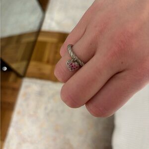 Silver Heart Ring with Pink Accents